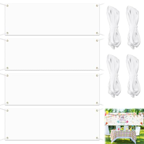 4 Set Banderole Vierge Blanche 180x60cm avec Corde à Suspendre DIY Extérieur Intérieur Enseignes Bureau : Guide d’Achats Simplifié