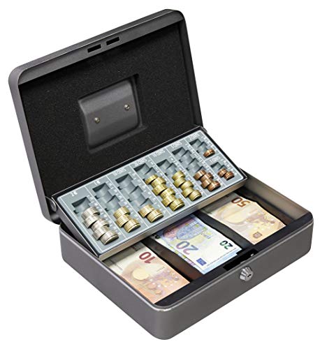 ARREGUI Cashier C9246-EUR Caisse à monnaie en acier monnayeur et billets à clé pour ranger et transporter l’argent | Coffre fort portatif 30 cm|Gris graphite : Le Meilleur Choix 2023