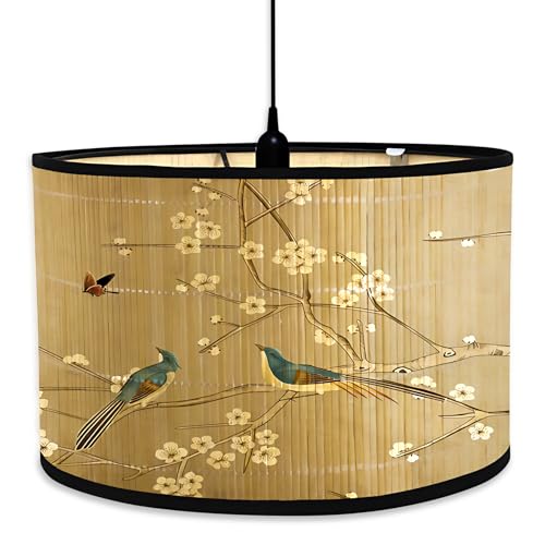 Abat Jour,E27 Abat-jour Lampe de sur Pied,Chevet,Plafond,Lustre,Lampe de Tambour,Grand Abat Jour en bambou(oiseaux) : Guide d’Achat 2023
