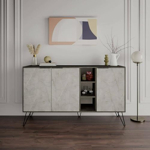 Dmora – Buffet Ashlesha, Commode de Salon, Garde-Manger Cuisine, 142x36h83cm Marron Bleu Clair : Guide d’Achat Essential & Test