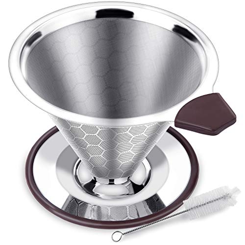 FOXAS Filtre à Café Permanent en Acier Inox Guide d’Achats Réutilisable avec Double Maille et Anse Silicone Test