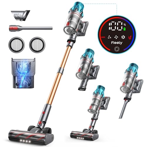 Fieety 550W/45Kpa Aspirateur Balai sans Fil,60Mins Ecran Tactile Rechargeable Anti-étranglement Sols Durs Poils Animaux : Le Meilleur Choix !
