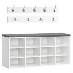 HOOBRO Banc à Chaussures, Banc de Rangement avec 12 Compartiments, Étagère à Chaussures, Porte-Manteau, 100 x 30 x 48 cm, Blanc et Gris EWT112HX01 : Guide d’Achat Incontournable