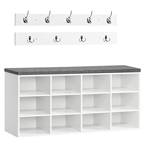 HOOBRO Banc à Chaussures, Banc de Rangement avec 12 Compartiments, Étagère à Chaussures, Porte-Manteau, 100 x 30 x 48 cm, Blanc et Gris EWT112HX01 : Guide d’Achat Incontournable