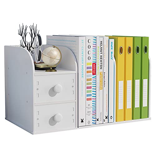 Hggzeg Bibliothèque de bureau avec tiroir, petite bibliothèque de comptoir, organiseur de bureau, étagère de rangement (blanc) : Guide d’achat Essential 2023