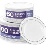 MATANA 120 Assiettes en Plastique Réutilisables Blanches Premium avec Bordure Argentée (60 Plates, 60 Dessert) – Solide & Incassable : Le Meilleur Achat pour Mariages Anniversaires Fêtes 2023