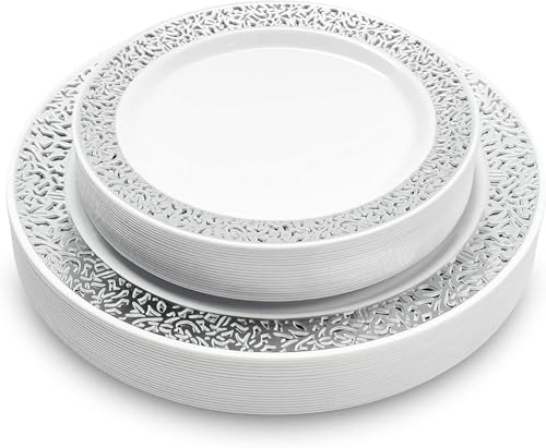 MATANA 40 Assiettes Blanches Élégantes avec Bordure Argentée Tailles 18cm & 26cm : Guide d’Achat Réutilisable & Solide