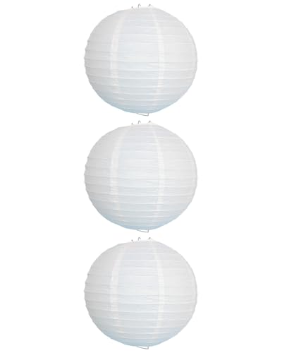 MYGLOAR Lot de 3 lanternes rondes blanches en papier pour abat-jour, Abat-jour rond nervuré en papier de bambou Blanc, tenture Mariage Plafond,Pompons Boules de Corail,Lanterne Chinoise 20cm : Test & Avis 2023