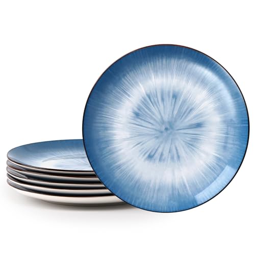 Meilleurs NUTRIUPS 26.5cm Assiettes Plates Lot de 6, 10.5 » Assiettes Plates en Porcelaine, Assiette Plates en Céramique, Convient à Micro-ondes et Lave-vaisselle (Bleu) : Guide d’Achat Incontournable