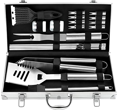 Meilleur Guide Achat Romanticist 20PCS Kit Barbecue – Acier Inoxydable Barbecue Ustensiles de Gril dans Un Boîtier en Aluminium – Barbecue Ensemble d’outils pour Les Hommes