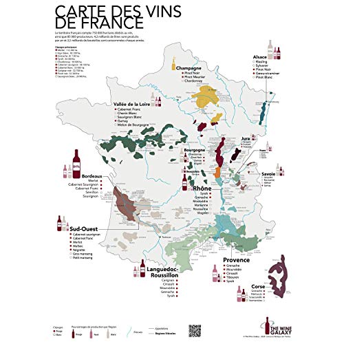 The Wine Galaxy IDEE Cadeau : Carte imprimée des vins de France et des régions viticoles (Format Standard 50x70cm) | Affiche Murale sur Le vin français | Poster avec Carte du vignoble de France : Guide D’achat