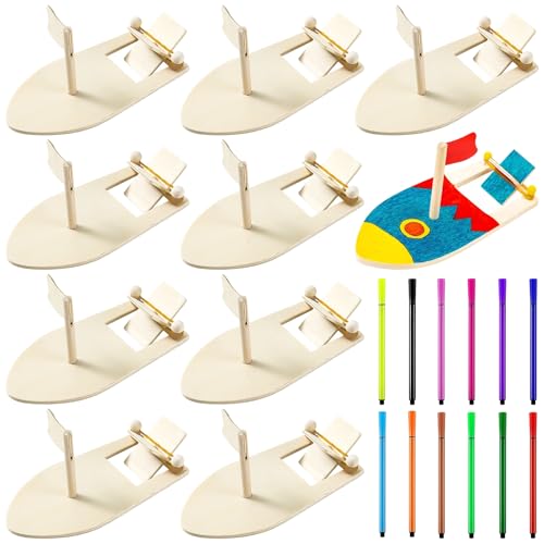 YOUNGSAY 10 Pièces Bricolage Voilier Peinture Créativité Enfants Pensée Aquarelle Décoration Bois Stylos Test Guide
