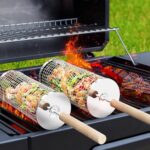 Ivtivfu Ensemble de paniers de grillage enroulable emboîtables avec poignée en bois (2 pièces, 24cm × 10cm), panier de grillage enroulable : Guide d’Achat Essential pour Accessoires de BBQ Exterieur